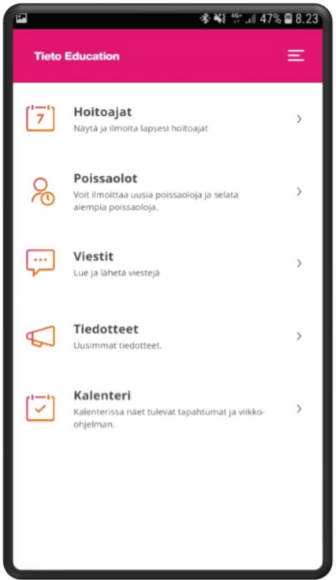 Tieto Edu -mobiilisovelluksen aloitusnäyttö