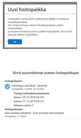 Tieto Edu -mobiilisovelluksen näkymä hoitoaikojen kopioimisesta uudelle sijoitukselle