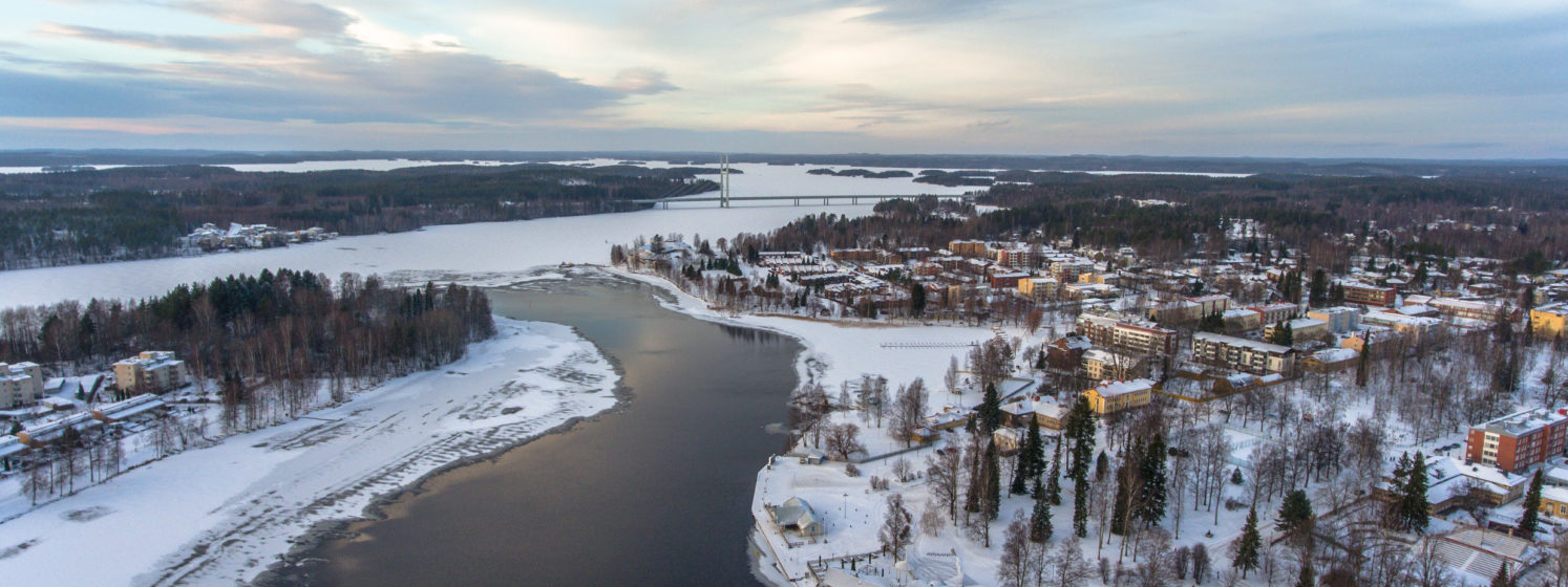Heinola talvella yläilmasta kuvattuna