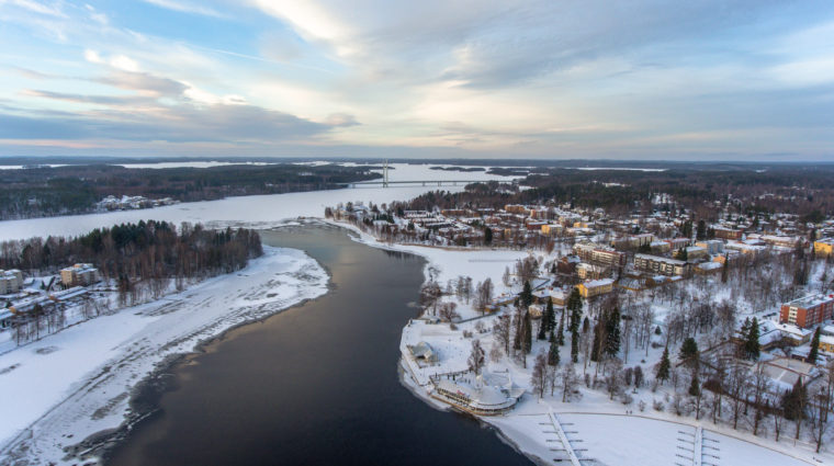 Heinola talvella yläilmasta kuvattuna