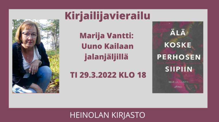Juliste jossa kirjailijan ja kirjan kuva.