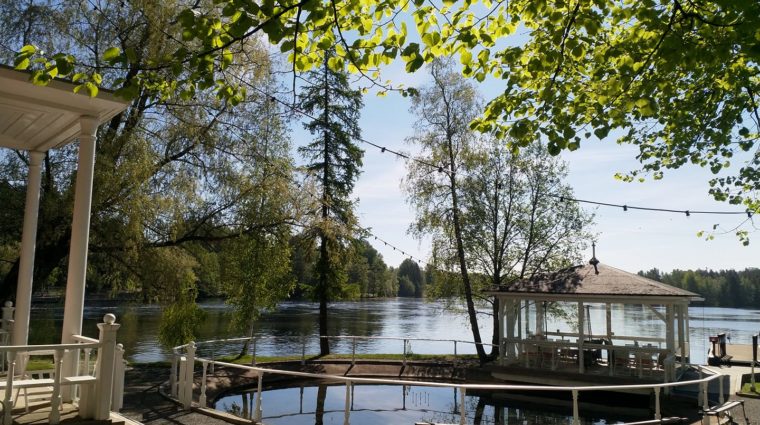 Kesäinen maisema Koskensaaren pikkulammikolta kohti Tommolan rantaa.