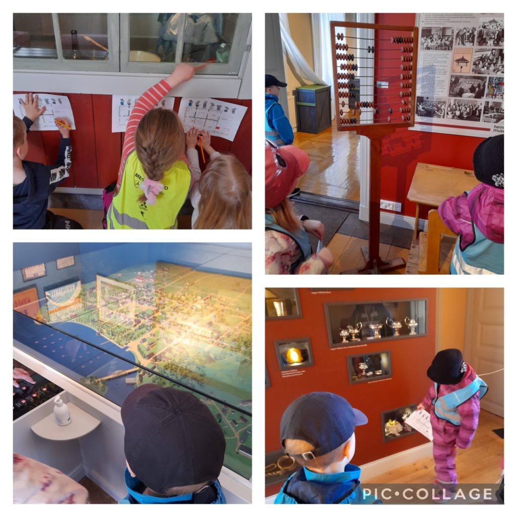 Lapset ovat katsomassa Heinolan kaupunginmuseon näyttelyä