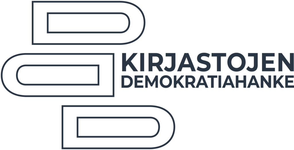 Kirjastojen demokratiahankkeen logo.