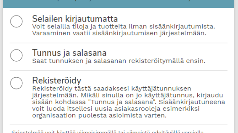 Timmi -tilanvarausjärjestelmän kirjautumissivu
