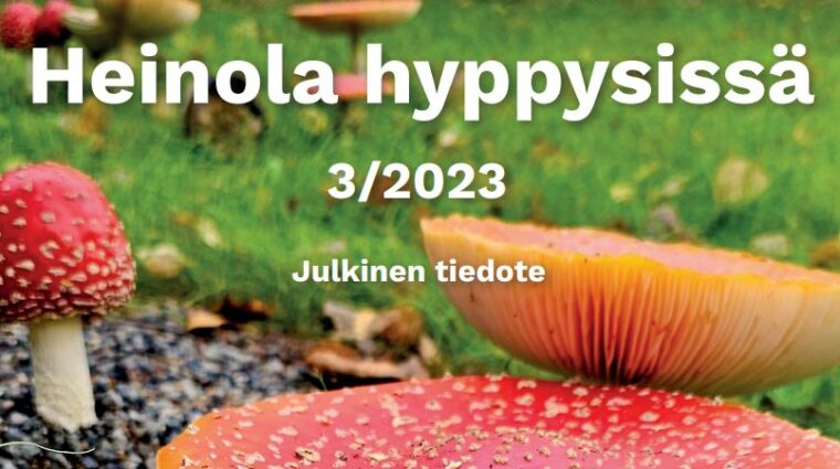 Kuvassa Heinola hyppysissä -asukaslehtisen kansi, jossa otsikko, lehden numero ja valokuva syksyisistä kärpässienistä