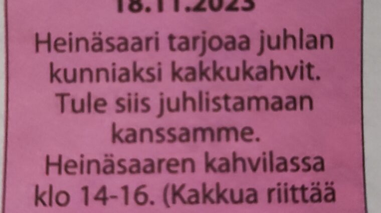 Tervetuloa kakkukahveille 18.11.2023 klo 14-16