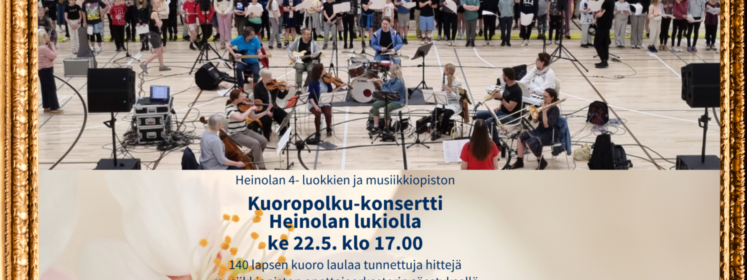 Heinolan 4-luokkien ja musiikkiopiston yhteinen Kuoropolku-konsertti Heinolan lukiolla.   140 lapsen kuoro laulaa tunnettuja hittejä musiikkiopiston opettajaorkesterin säestyksellä.