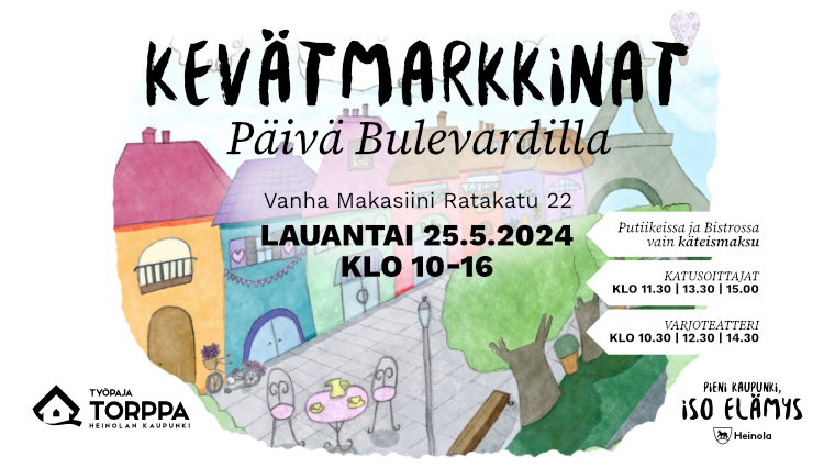 Kuvassa on värikkäitä taloja kadun varrella. Tien päässä on eiffel torni. kadun toisella puolella on puita ja penkki. kadun keskellä on pöytä ja kaksi tuolia. Kuvaan on lisätty tapahtuman pääinfo.