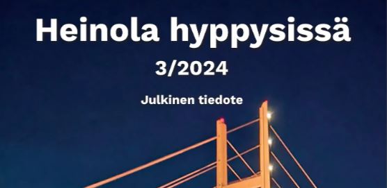 Kuvassa iltahämärässä oleva Tähtiniemen silta ja Heinola hyppysissä 3/2024 teksti
