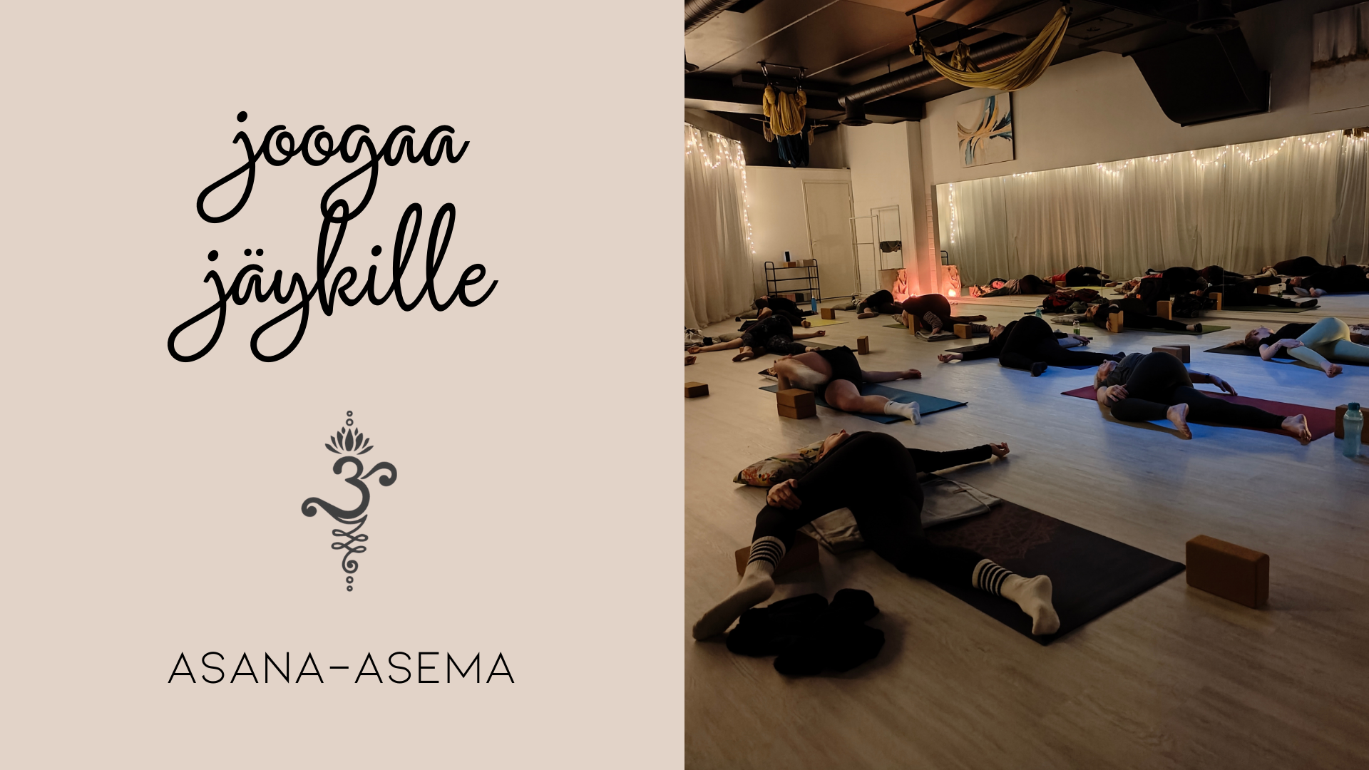 Kuvassa joogastudiolla ihmisiä joogamatoilla.