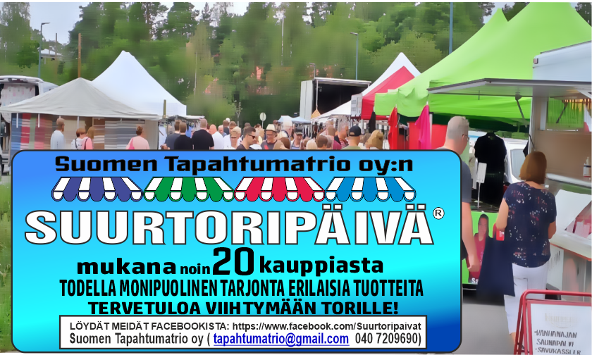 Suurtoripäivä tuo perinteistä, leppoisaa toritunnelmaa paikkakunnille, noin 20 kauppiaan porukalla. Tervetuloa viihtymään satamaan, ja toritunnelmaan!