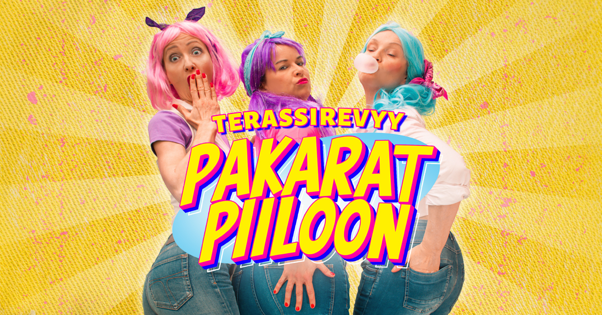 Pakarat piiloon -revyy, joka on taattua hyvän mielen viihdettä. Hauskat hahmot ja vauhdikkaat musiikkinumerot siivittävät kesäillan lentoon.
