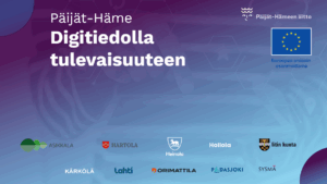 Digitiedolla tulevaisuuteen kansikuva, jossa mukana olevien kuntien ja kaupunkien logot