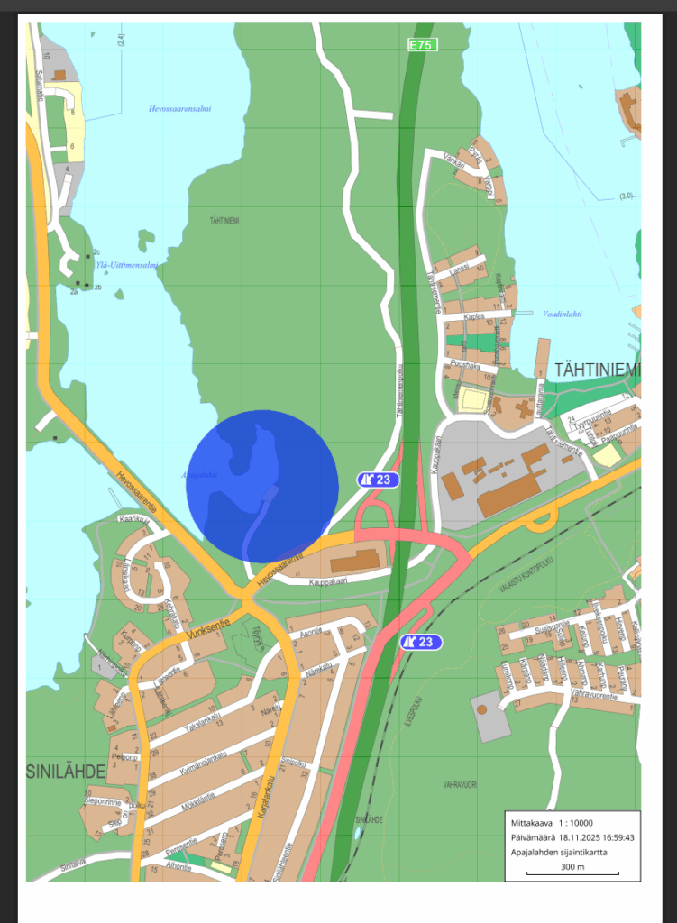 Kartta Apajalahden sijainnista Heinolassa.