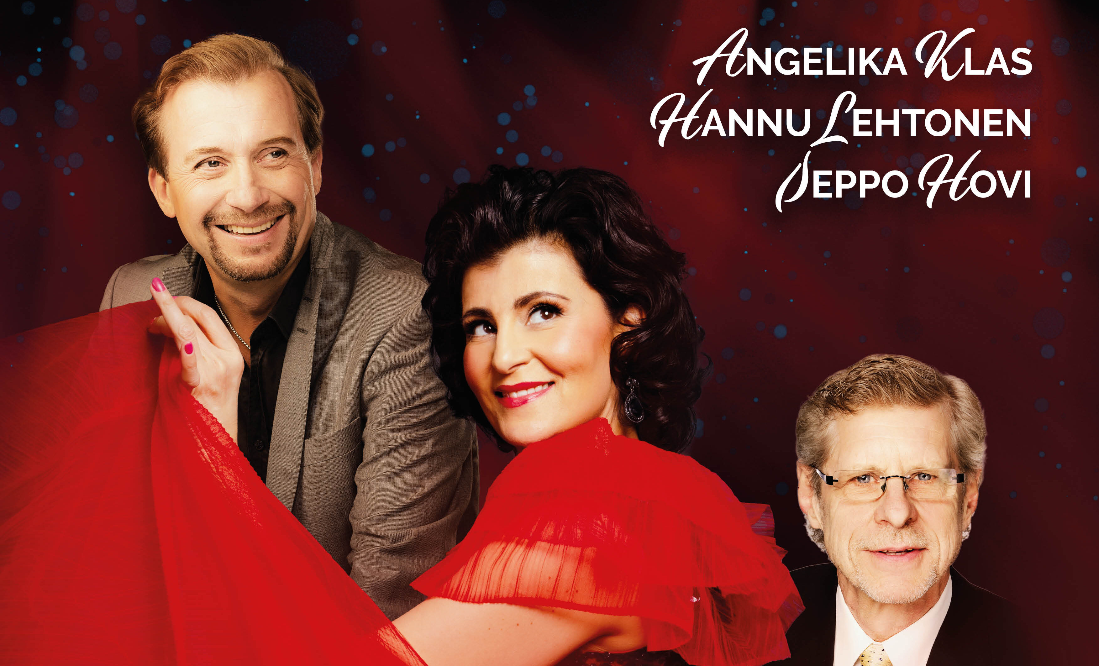 Loistavat taiteilijat Angelika Klas, Hannu Lehtonen ja Seppo Hovi tuovat Lauluviihteen juhlaa -konsertillaan iki-ihanat ja rakkaat laulut vuosikymmenten varrelta kuultavaksi Heinolan lukion saliin 16.4.2026 klo 18.00 alkaen. Liput ennakkoon: Lippu.fi ja ryhmät korhonen.piiu@gmail.com ja ovelta tuntia ennen konserttia.