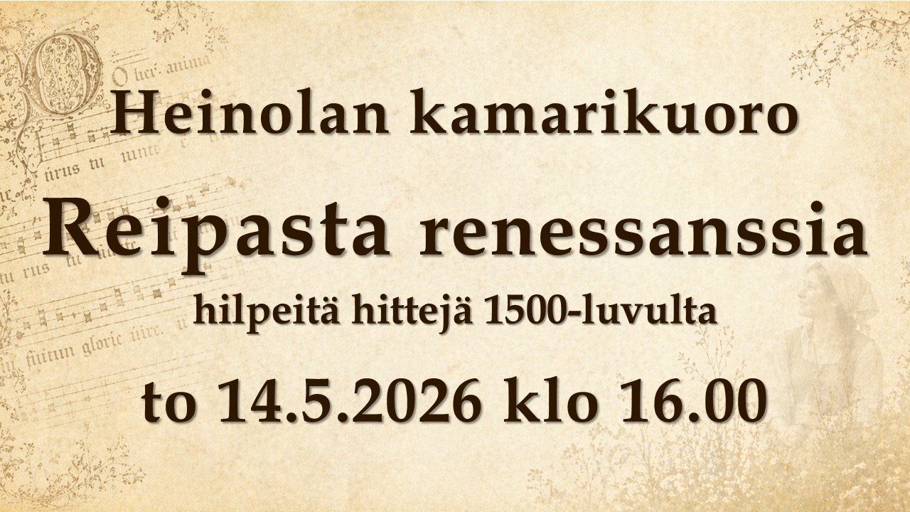 Kuvassa konsertin päätiedot (esiintyjä, nimi ja aika) ja taustalla vanhaa nuottikuvaa ja nuori paimentyttö huivi päässä istumassa niityllä