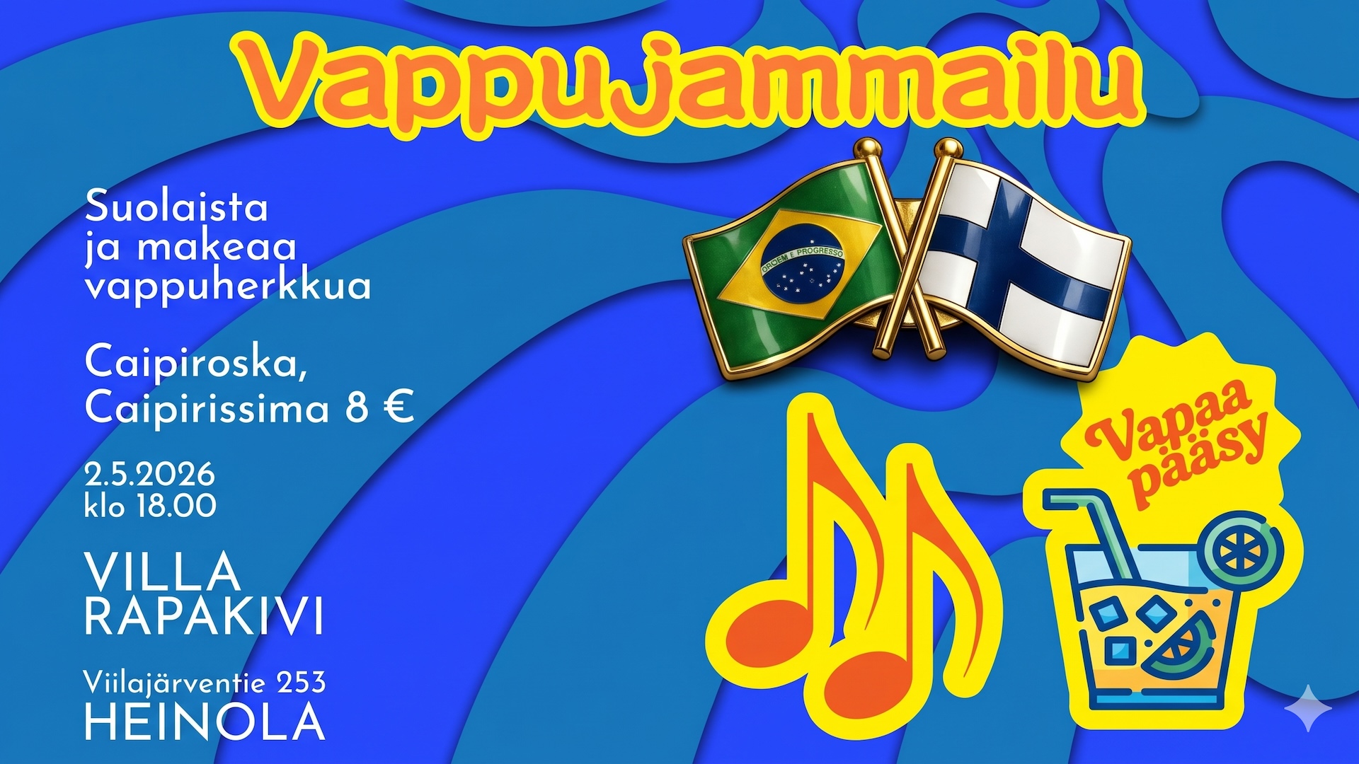 Vappuviikonloppuna eli lauantaina 2.5.2026 Rapakivessä on siis kevään ensimmäinen musailta klo 18!