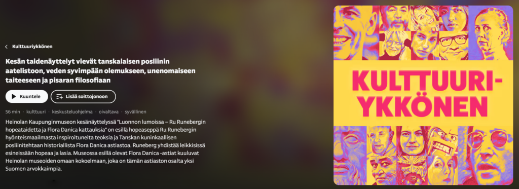 Kuvakaappaus Yle Areenan Kulttuuriykkösen podcastista.