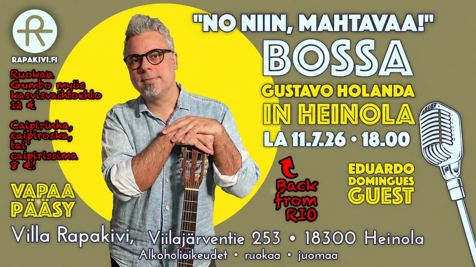 Lauantaina 11.7.2026 klo 18 alkaen Villa Rapakivessä soi brasilialainen bossa nova